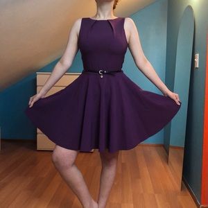 Royal purple belt fit and flare dress